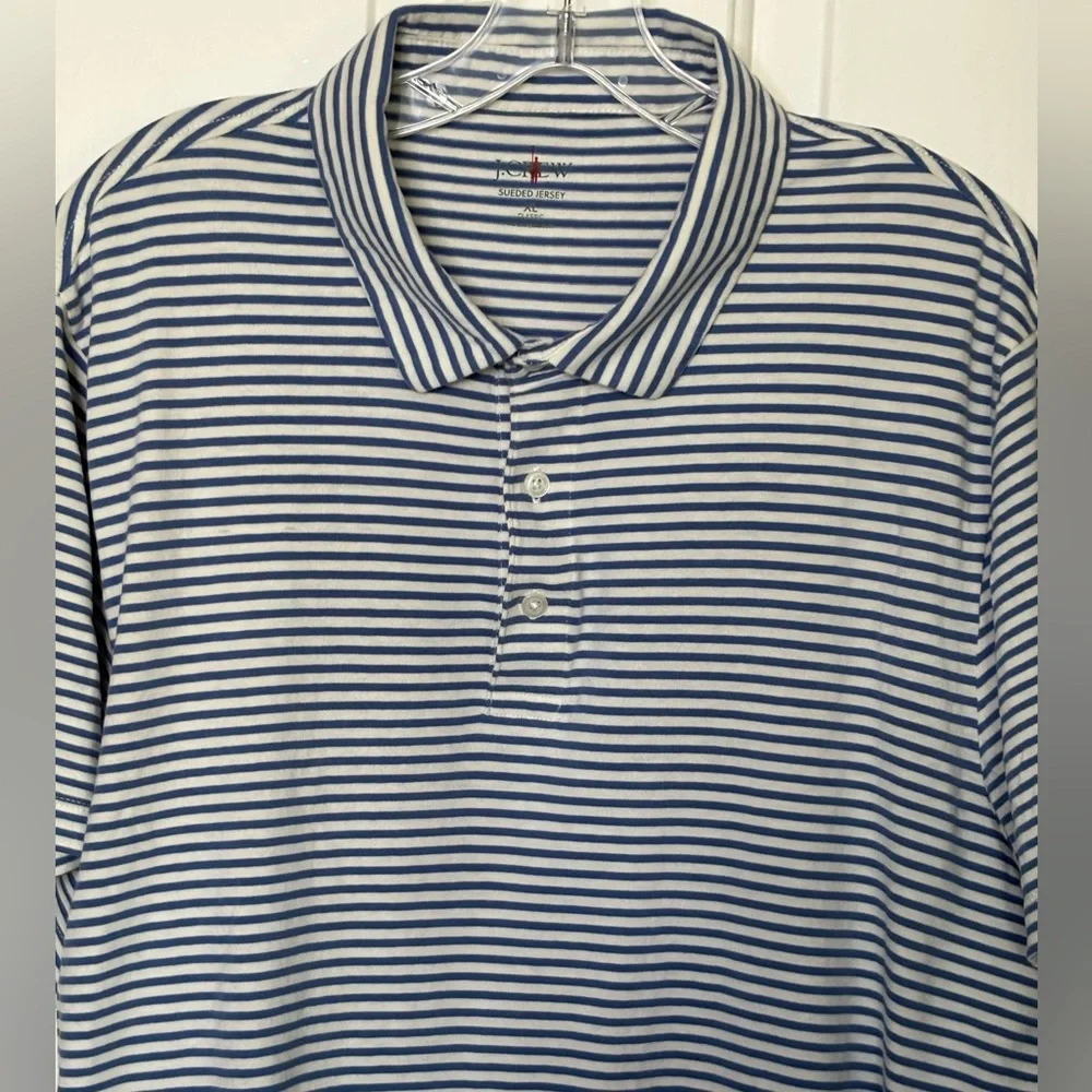 JCREW Men's Blue and White Striped Sueded Jersey Polo Shirt Size XL